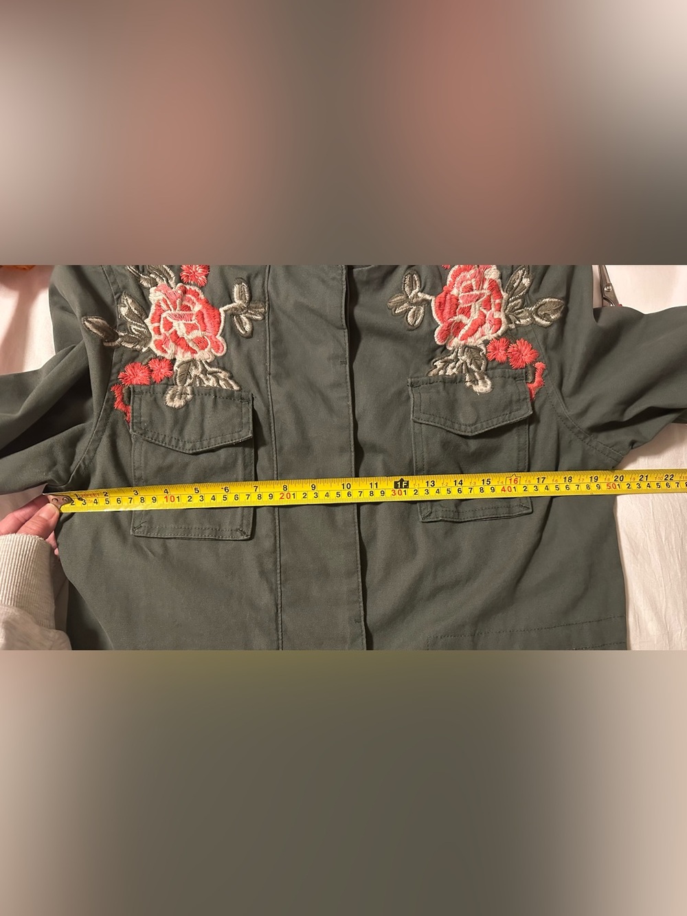 DRIFTWOOD Anthropologie Olive Green Utility Jacket with Floral Embroidery Size M - Picture 9 of 9